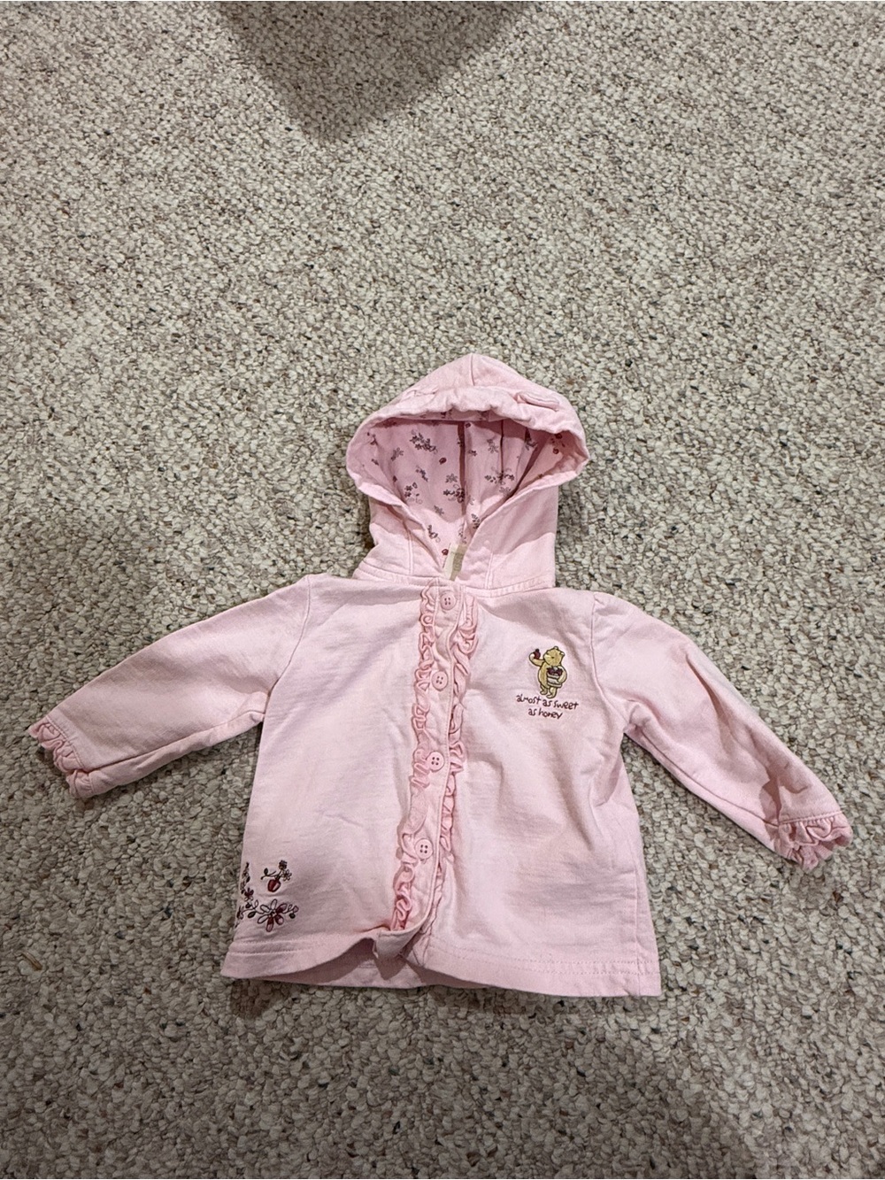 Disney Pink Baby Hoodie with Ruffle Trim and Pooh Detail
